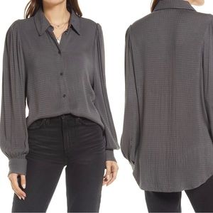 Button-up shirt, textured blouse sleeve